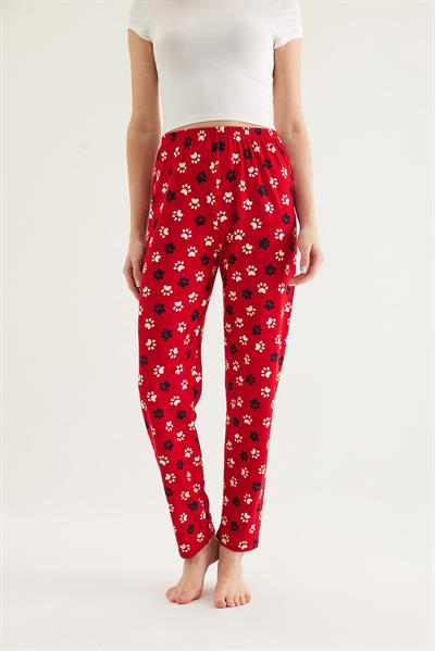 Beli Lastikli Kadın Pijama Altı Kırmızı