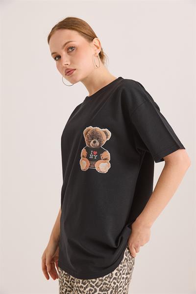 Ön Ve Arka Baskılı İki İp Oversize Örme Tshirt Antrasit