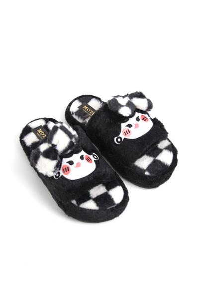 Kadın Önü Açık Peluş Siyah Ev Terliği 