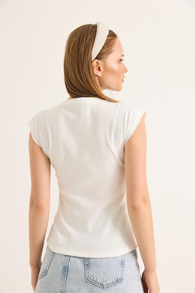 Sıfır Kol Soft Touch Esnek Viskon Bluz Beyaz