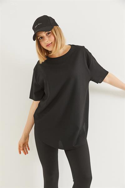 Bisiklet Yaka  Kısa Kol Basic Tshirt Siyah