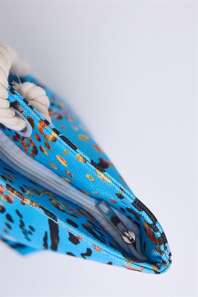 Renkli Desenli Kadın Plaj Çantası Mavi