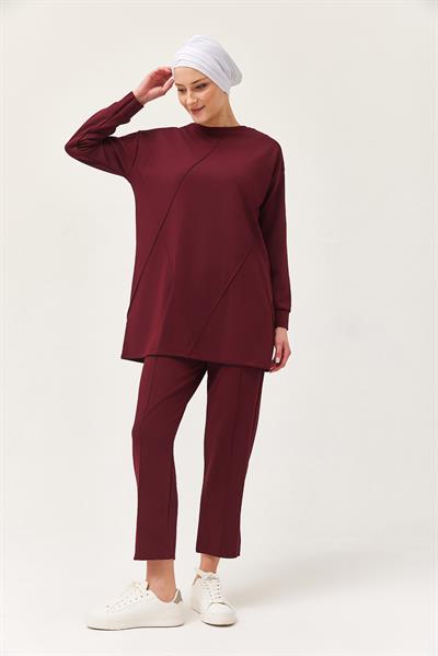 Kadın Çapraz Çizgili İkili Takım Bordo
