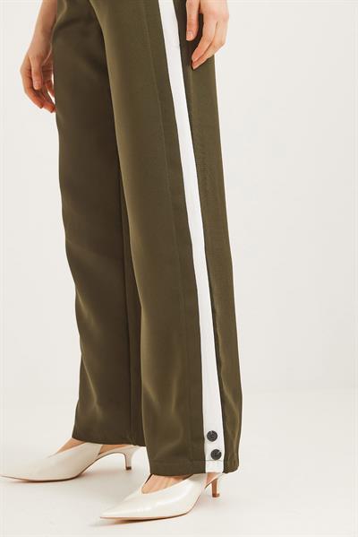 Yanları Şeritli Bol Paça Pantolon Haki