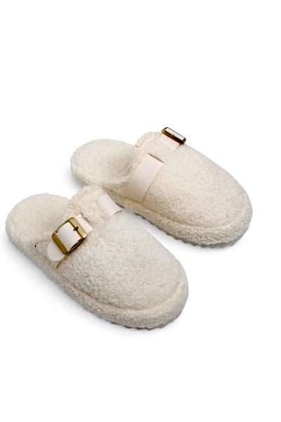 Kadın Kışlık  Tek Tokalı Ekru Ev Terliği