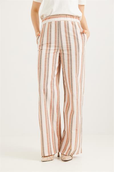 Beli Lastikli Rahat Kesim Keten Pantolon Kahverengi