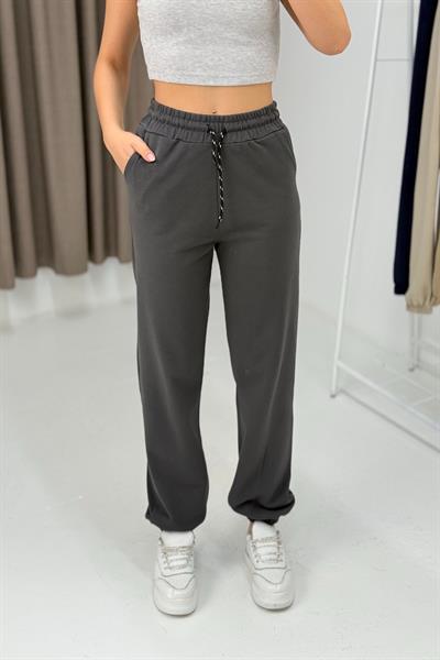 Kadın İki İplik Paçası Lastikli Eşofman Altı Antrasit