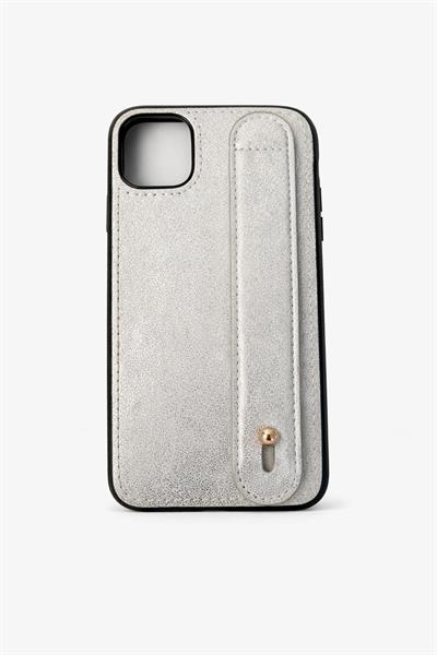 İphone 11 Uyumlu Charmlı ve Harfli Deri Kılıf Gri