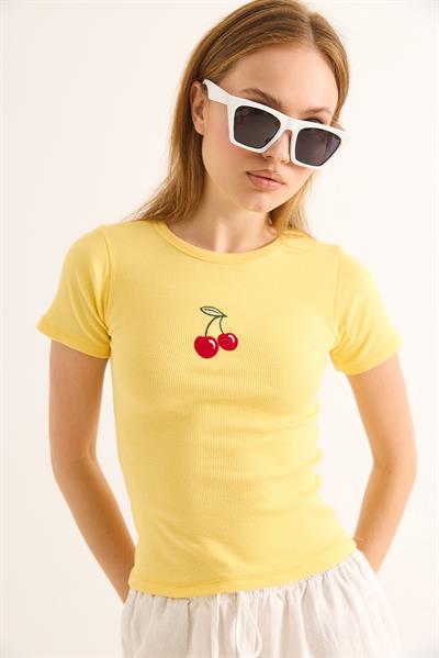 Bisiklet Yaka Kaşkorse Bluz Sarı