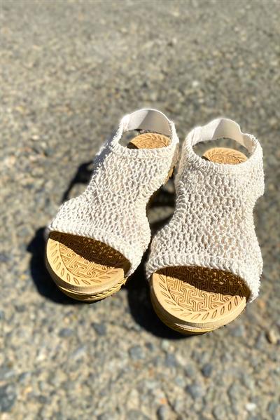 Örgü Model Kadın Sandalet Taş