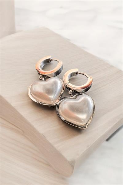 Gümüş Kalpli Sarkıt Sedef Küpe Gold