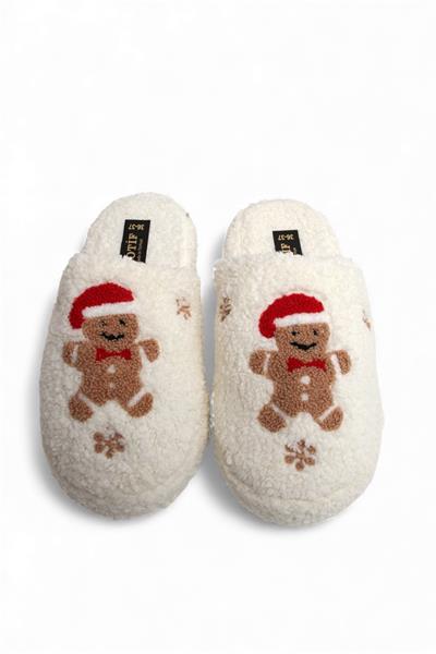 Kadın Yılbaşı Figürü Peluş Ekru Ev Terliği