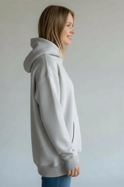 Kadın Kapüşonlu 3 İplik Şardonlu Gri Sweatshirt