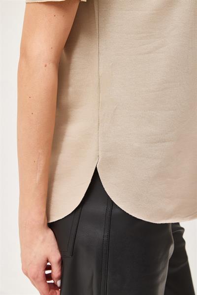 Oysh Yumuşak Dokulu Eteği Oval Modal Tshirt Bej