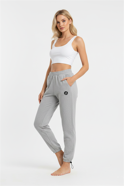 Kadın Paçası Lastıkli Geniş Paça Eşofman Altı Gri