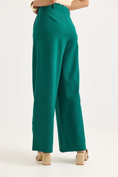Yüksek Bel Bol Paça Pantalon Yeşil
