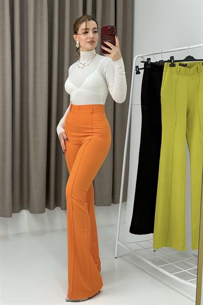 Yüksel Bel Çımalı  İspanyol Paça Pantolon  Turuncu