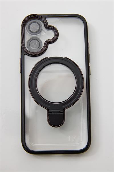 İphone 16 Uyumlu Magsafe Dönebilen Halkalı Kılıf Lens Korumalı Siyah