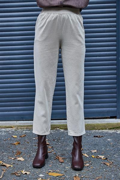 Kadın Beli Lastikli Gabardin Bej Pantolon