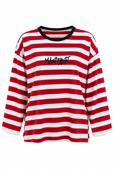 Kadın Bisiklet Yaka Oversize Sweatshirt Kırmızı