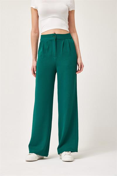 Yüksek Bel Cepli Palazzo Pantolon Yeşil