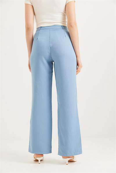Yanları Şeritli Bol Paça Pantolon Mavi