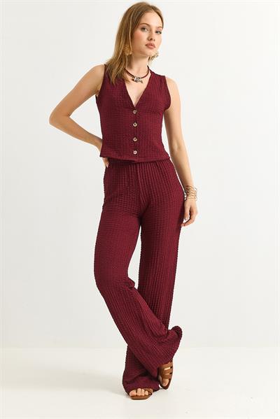 Crop Yelek Pantolon İkili Takım Bordo
