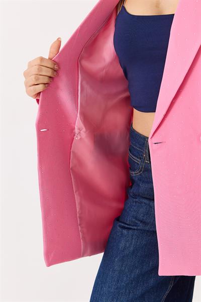 Kadın Kruvaze Yaka Çift Düğmeli Blazer Ceket Pembe