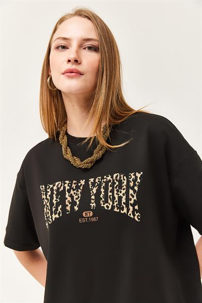 Bisiklet Yaka Oversize Tshirt Siyah
