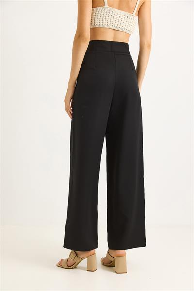 İki Düğmeli Şık Kumaş Geniş Paça  Pantalon  Siyah