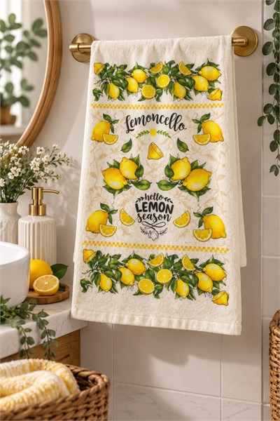 Limon Desenli 49X20cm Ölçülü Mutfak El Havlusu Sarı
