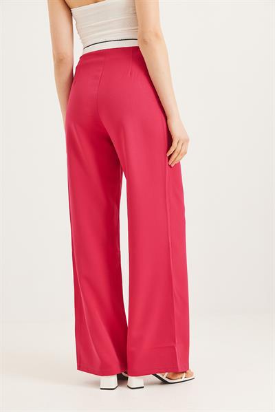 Beli Şeritli Bol Paça Pantolon Fuşya