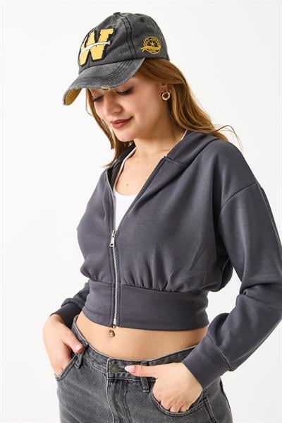 Kapişonlu Fermuarlı Modal Sweat Hırka Antrasit