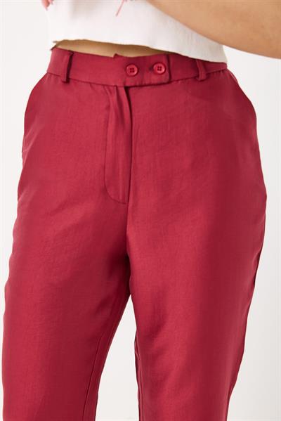 Kadın İspanyol Paça Çift Düğmeli Kumaş Pantolon Bordo