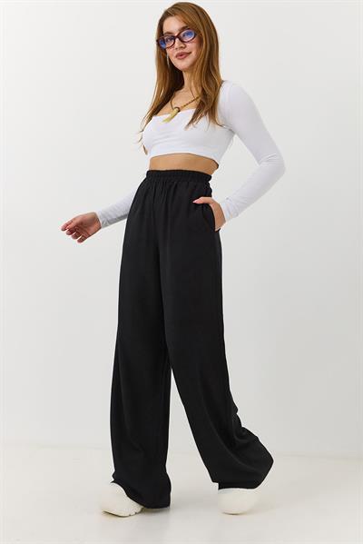 Kadın Rahat Kesim Yüksek Bel Pantolon Siyah