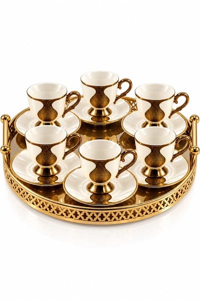 6lı Gold Damla Desenli Fincan Takımı Beyaz