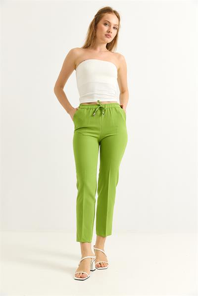 Beli Lastikli Kısa Paça Double Krep Pantolon Açık Yeşil
