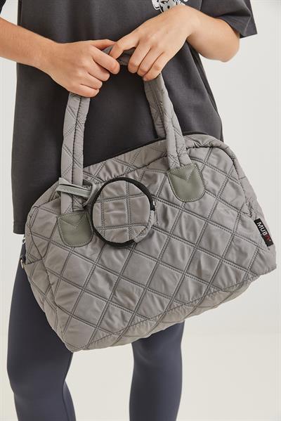 Kapitone Kumaş Cüzdanlı  El Ve Omuz Çantası Gri