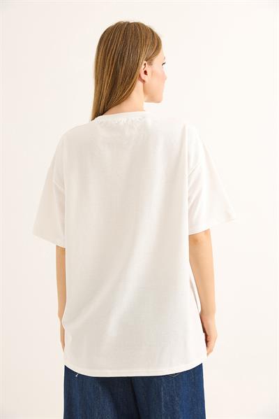 Limon Baskılı Rahat Kalıp Tshirt Beyaz