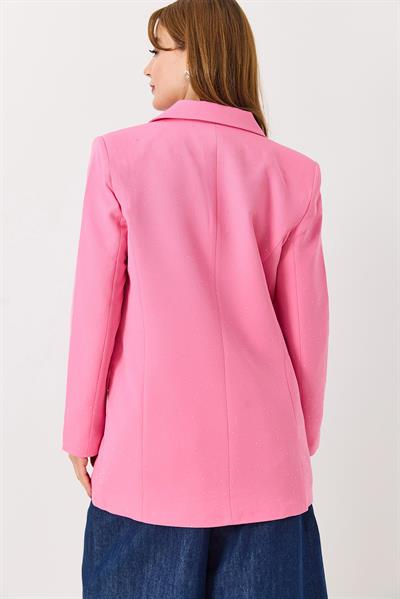Kadın Kruvaze Yaka Çift Düğmeli Blazer Ceket Pembe