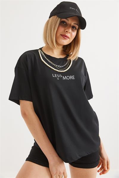 Aksesuar Detaylı Kadın Basic Tshirt Siyah