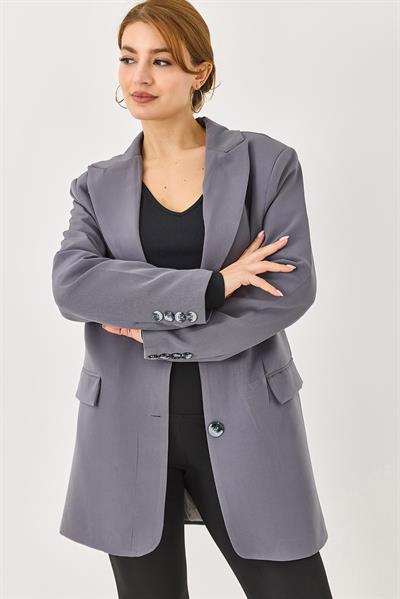 Kadın Oversize Kumaş Blazer Ceket Füme