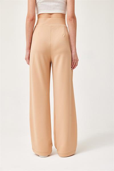 Beli Cırtlı Rahat Palazzo Pantolon Vizon