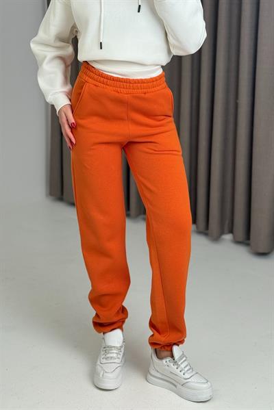 Üç İplik Şardonlu Kadın Eşofman Altı Turuncu