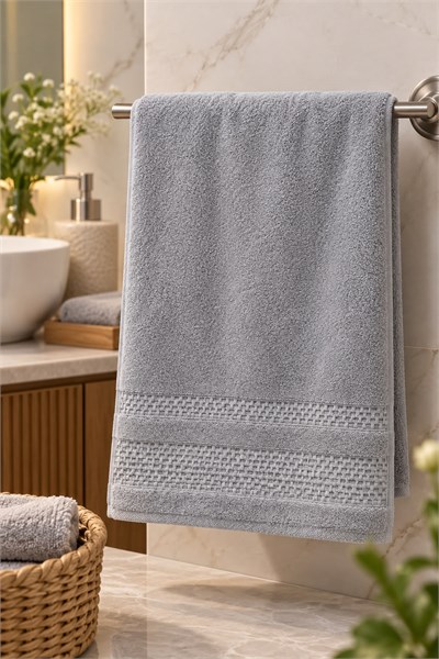 Pamuklu Banyo 90X45Cm Ölçülü El Yüz Havlusu Gri