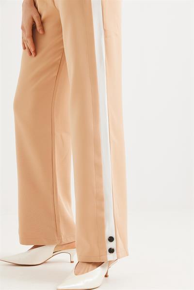 Yanları Şeritli Bol Paça Pantolon Vizon