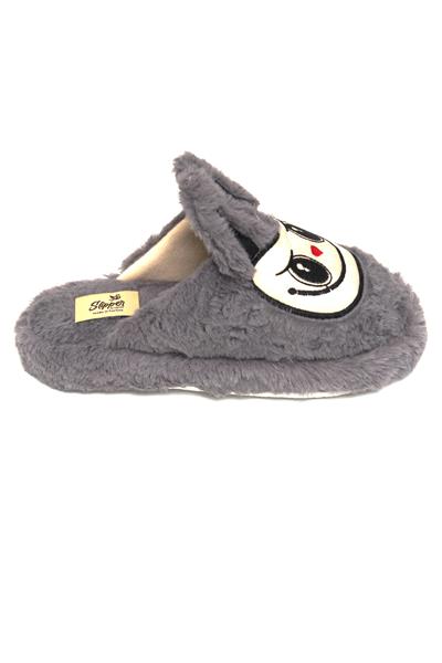 Figürlü Peluş Ev Terliği Gri