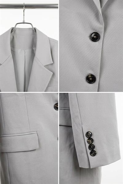 Kadın Kruvaze Yaka Tek Düğmeli  Blazer Ceket Gri