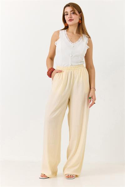 Kadın Rahat Kesim Yüksek Bel Pantolon Sarı