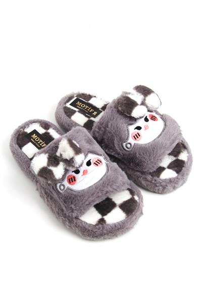 Kadın Önü Açık Peluş Gri Ev Terliği 